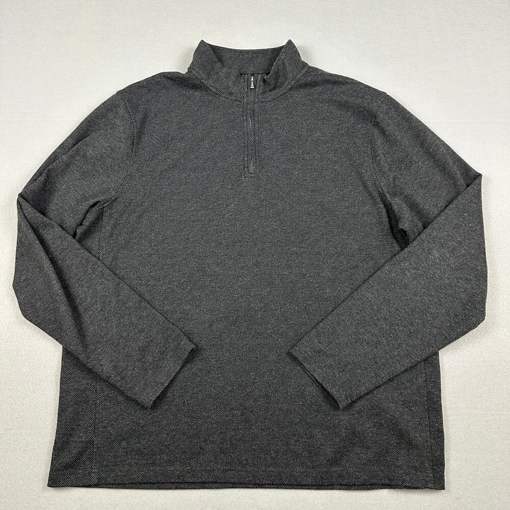 J. Crew Sweater Men XL Gray Herringbone 1/4 Zip Pullover Knit Collar Stretch